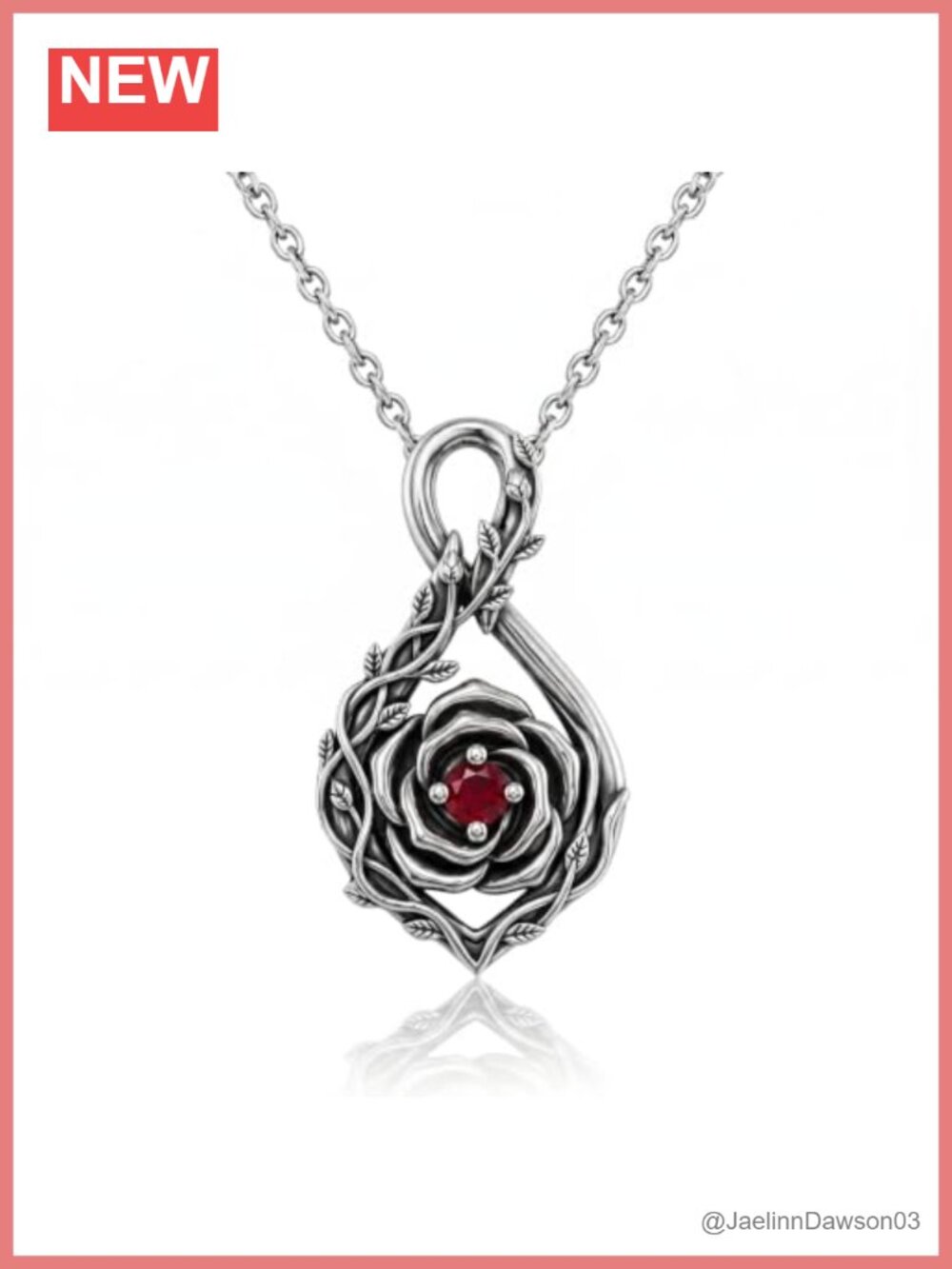 S925 Sterling Silver Gothic Rose Necklace Heart Pendant